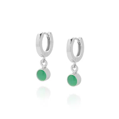 Nellou Jewellery Women's Green / Silver Gem Hoop  May Birthstone Earrings Sterling Silver - Chrysoprase