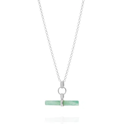 Nellou Jewellery Women's Green / Silver Green Aventurine T Bar Necklace Sterling Silver In Metallic