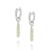 Nellou Jewellery Women's Green / Silver Linear Huggie Birthstone Earrings May Sterling Silver - Chrysoprase