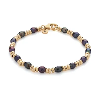 Nellou Jewellery Women's Grey Ellen Gem Peacock Pearl Bracelet Gold Plated Sterling Silver In Gray