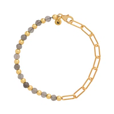Nellou Jewellery Women's Grey / Gold Labradorite Gem Shine Bracelet Gold Plated Sterling Silver In Multi