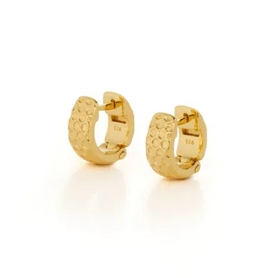 Nellou Jewellery Women's Honeycomb Huggie Earrings Gold Plated Sterling Silver