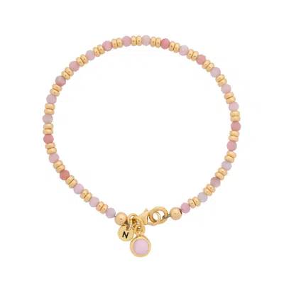 Nellou Jewellery Women's Linear October Birthstone Bracelet Pink Opal Gold Plated Sterling Silver