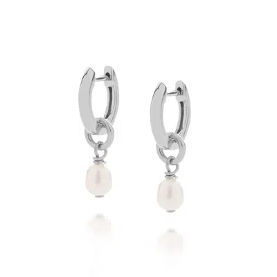Nellou Jewellery Women's Micro White Pearl Hoop Earrings - Sterling Silver