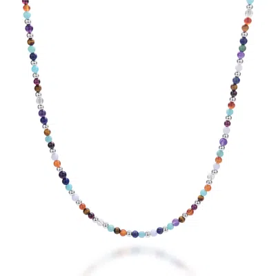 Nellou Jewellery Women's Multi Gemstone Necklace Sterling Silver In Gray
