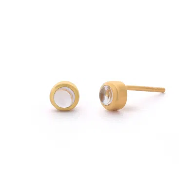 Nellou Jewellery Women's Neutrals Crystal Gem Dot April Birthstone Earrings Gold Plated Sterling Silver
