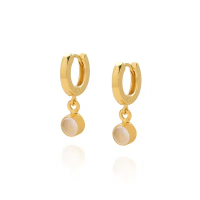 Nellou Jewellery Women's Neutrals / Gold Gem Hoop June Birthstone Earrings Gold Plated Sterling Silver - Moonstone