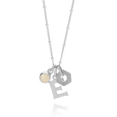 Nellou Jewellery Women's Neutrals Hex Initial October Birthstone Necklace Sterling Silver - Sunshine Opal