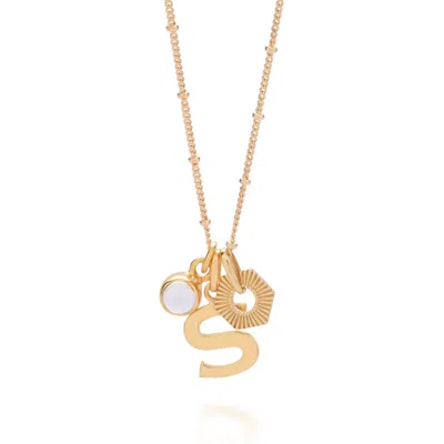 Nellou Jewellery Women's Neutrals Personalised Hex Initial April Birthstone Necklace Gold Plated Sterling Silver - Cr In Multi