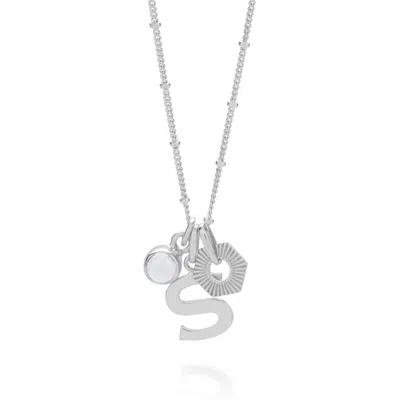 Nellou Jewellery Women's Neutrals Personalised Hex Initial April Birthstone Necklace Sterling Silver - Crystal
