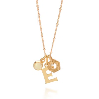 Nellou Jewellery Women's Neutrals Personalised Hex Initial October Birthstone Necklace Gold Plated Sterling Silver - 