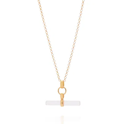 Nellou Jewellery Women's Neutrals Quartz Crystal T Bar Necklace Gold Plated Sterling Silver