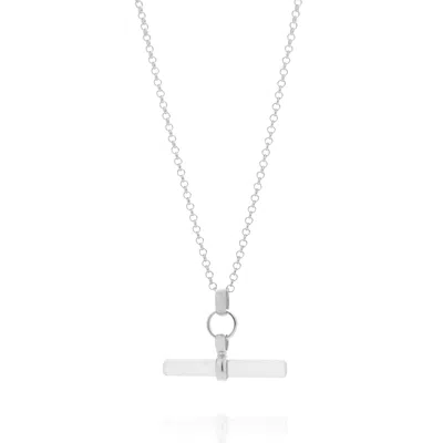 Nellou Jewellery Women's Neutrals Quartz Crystal T Bar Necklace Sterling Silver In Metallic