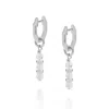 Nellou Jewellery Women's Neutrals / Silver Linear Huggie Birthstone Earrings April Sterling Silver - Crystal