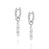 Nellou Jewellery Women's Neutrals / Silver Linear Huggie Birthstone Earrings June Sterling Silver - Rainbow Moonstone