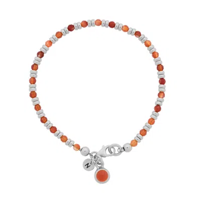 Nellou Jewellery Women's Orange Linear  July Birthstone Bracelet Carnelian Sterling Silver