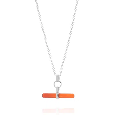 Nellou Jewellery Women's Orange / Silver Carnelian T Bar Necklace Sterling Silver In Pattern