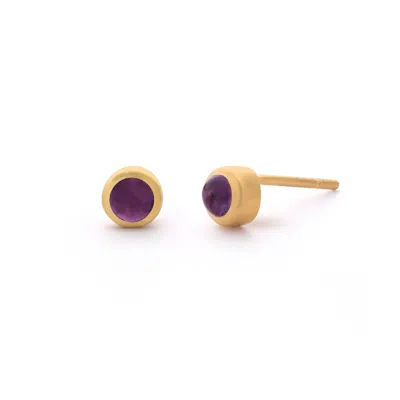 Nellou Jewellery Women's Pink / Purple Amethyst Gem Dot February Birthstone Earrings Gold Plated Sterling Silver