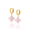 Nellou Jewellery Women's Pink / Purple Clover Gem Hoop Earrings Rose Quartz Gold Plated Sterling Silver