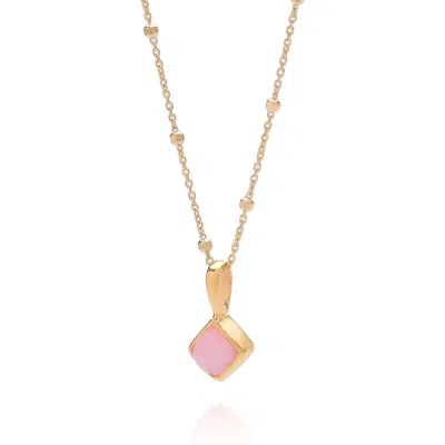 Nellou Jewellery Women's Pink / Purple Diamond Pink Opal Necklace Birthstone October Gold Plated Sterling Silver