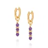 Nellou Jewellery Women's Pink / Purple / Gold Linear Huggie Birthstone Earrings February Gold Plated Sterling Silver 