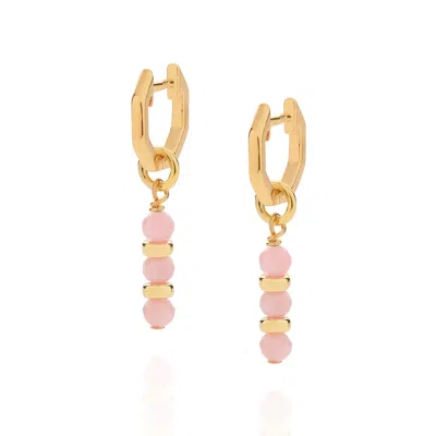 Nellou Jewellery Women's Pink / Purple / Gold Linear Huggie Birthstone Earrings October Gold Plated Sterling Silver -