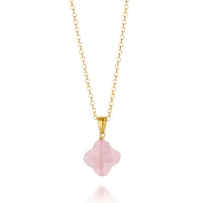 Nellou Jewellery Women's Pink / Purple / Gold Rose Quartz Gem Clover Necklace Gold Plated Sterling Silver