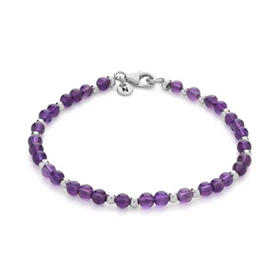 Nellou Jewellery Women's Pink / Purple Jewel Bead February Birthstone Bracelet Sterling Silver - Amethyst