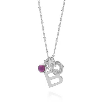 Nellou Jewellery Women's Pink / Purple Personalised Hex Initial February Birthstone Necklace Sterling Silver - Amethy In Multi