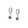 Nellou Jewellery Women's Pink / Purple / Silver Gem Hoop Birthstone Earrings February Sterling Silver - Amethyst
