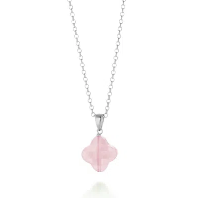 Nellou Jewellery Women's Pink / Purple / Silver Rose Quartz Gem Clover Necklace Sterling Silver