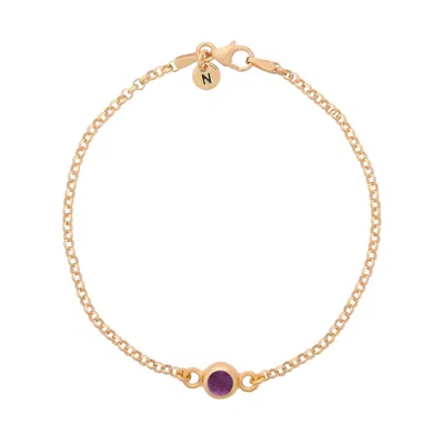 Nellou Jewellery Women's Purple Amethyst Birthstone Gem Dot Bracelet Gold Plated Sterling Silver - February