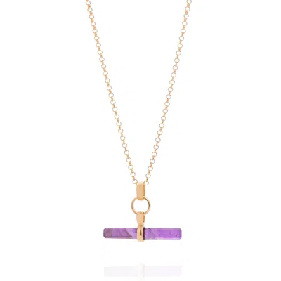 Nellou Jewellery Women's Purple Amethyst T Bar Necklace Gold Plated Sterling Silver In White