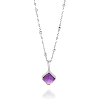 Nellou Jewellery Women's Purple Diamond Amethyst Necklace Birthstone February Sterling Silver