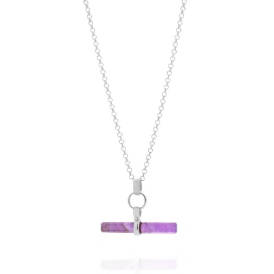 Nellou Jewellery Women's Purple / Silver Amethyst T Bar Necklace Sterling Silver In Green