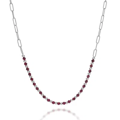 Nellou Jewellery Women's Red Garnet Gem Shine Necklace Sterling Silver