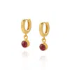 Nellou Jewellery Women's Red / Gold Gem Hoop Birthstone Earrings January Gold Plated Sterling Silver - Garnet