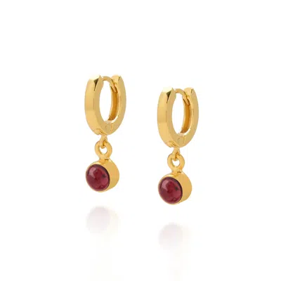 Nellou Jewellery Women's Red / Gold Gem Hoop Birthstone Earrings January Gold Plated Sterling Silver - Garnet In Multi