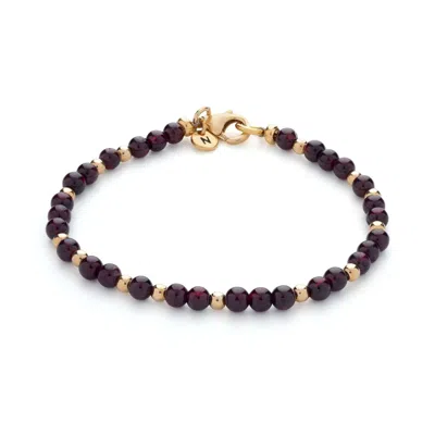 Nellou Jewellery Women's Red Jewel Bead  January Birthstone Bracelet Gold Plated Sterling Silver - Garnet