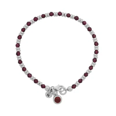 Nellou Jewellery Women's Red Linear Linear January Birthstone Bracelet Garnet Sterling Silver