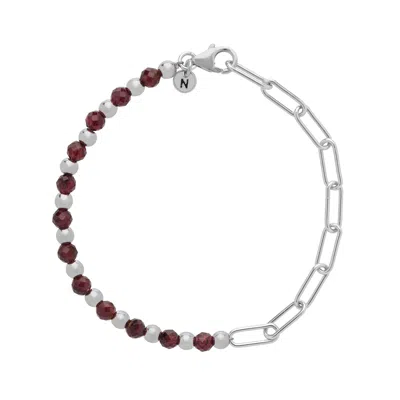 Nellou Jewellery Women's Red / Silver Garnet Gem Shine Bracelet Sterling Silver