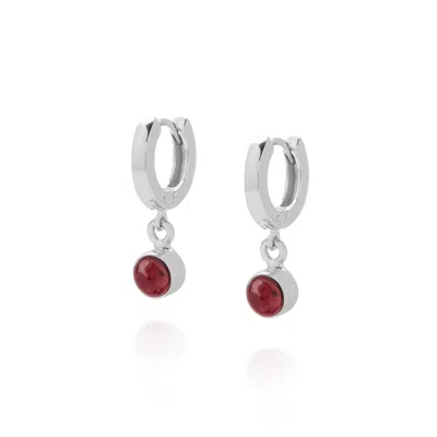 Nellou Jewellery Women's Red / Silver Gem Hoop Birthstone Earrings January Sterling Silver - Garnet In Multi