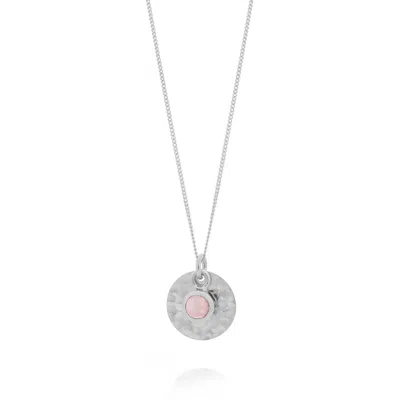 Nellou Jewellery Women's Rose Quartz Luna Disc Necklace - Silver