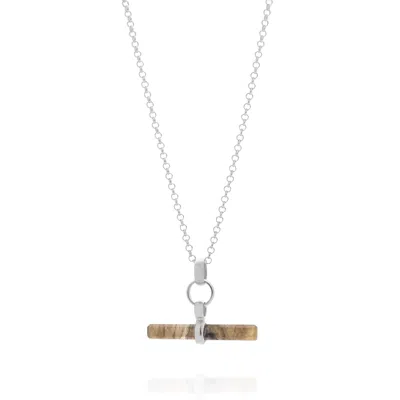 Nellou Jewellery Women's Silver / Grey Labradorite T Bar Necklace Sterling Silver In Green