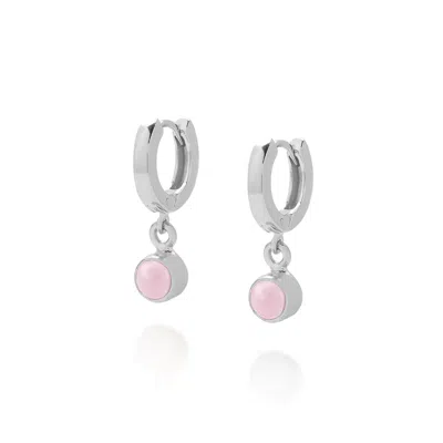 Nellou Jewellery Women's Silver / Pink / Purple Gem Hoop October Birthstone Earrings Sterling Silver - Pink Opal In Multi