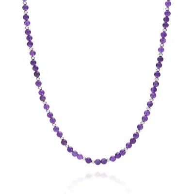 Nellou Jewellery Women's Silver / Purple Jewel Bead February Birthstone Necklace Sterling Silver - Amethyst In Multi