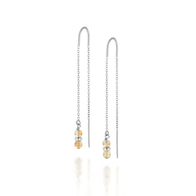 Nellou Jewellery Women's Silver / Yellow Fall Birthstone Earrings November Citrine Sterling Silver In Multi