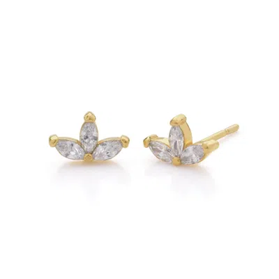 Nellou Jewellery Women's Trio Leaf Stud Gold Plated Sterling Silver