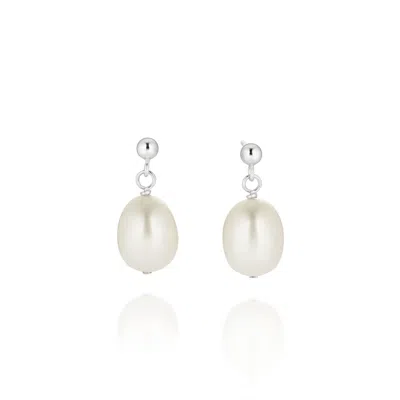 Nellou Jewellery Women's White Pearl Drop Earrings Sterling Silver