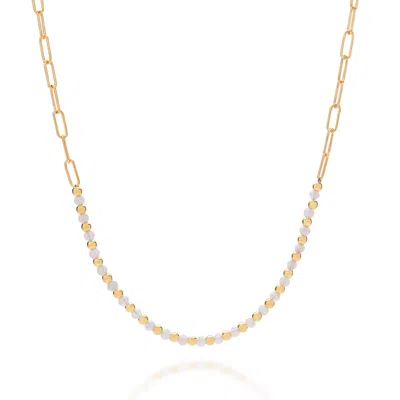 Nellou Jewellery Women's White Rainbow Moonstone Gem Shine Necklace Gold Plated Sterling Silver